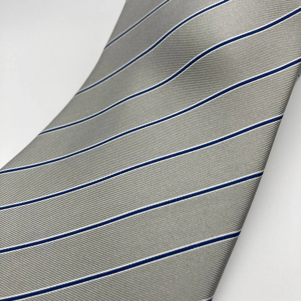 Carlo Colombo Men's Silk Neck Tie Silver‎ Blue Stripe Italy Made